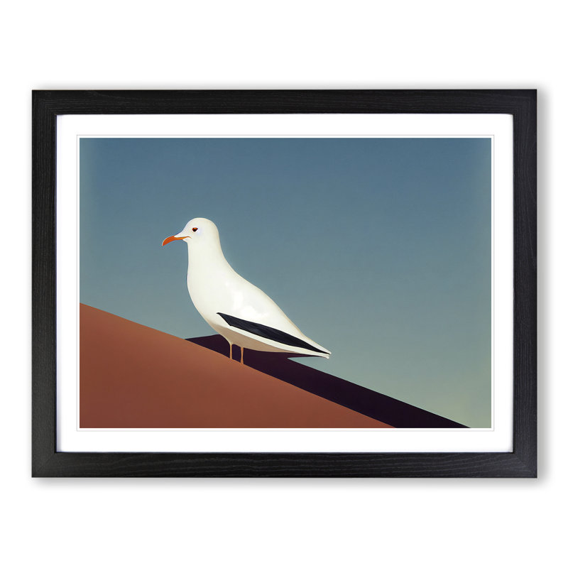 Minimalist Seagull - Framed Print, Black Framed, 46cm H x 64cm W