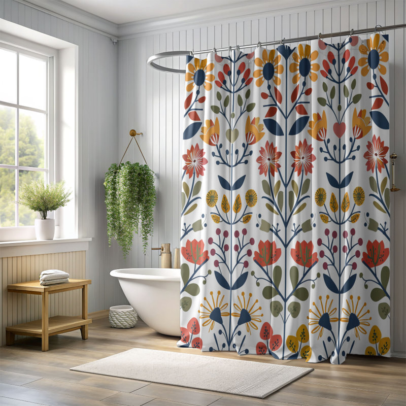 Folk Bloom - Premium Shower Curtain, 74"H x 71"W
