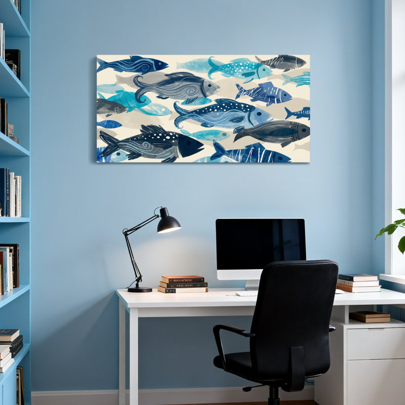 Animaux, poisson bleu, reproduction d'art sur toile, H 16 po x l 32 po