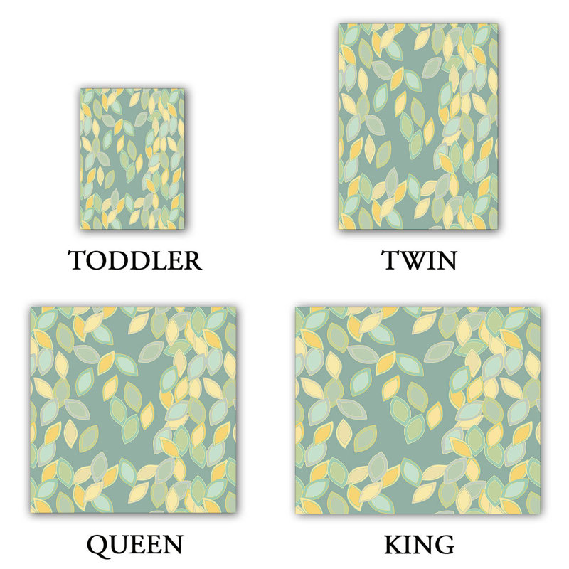 Ensemble de housse de couette feuiles i, 1 housse simple + 1 taie standard, Vert / Jaune / Crème