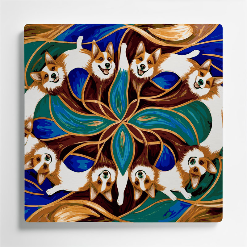 «Dogs Pembroke Welsh Corgi», art mural en métal brun, H 16 po x l 16 po