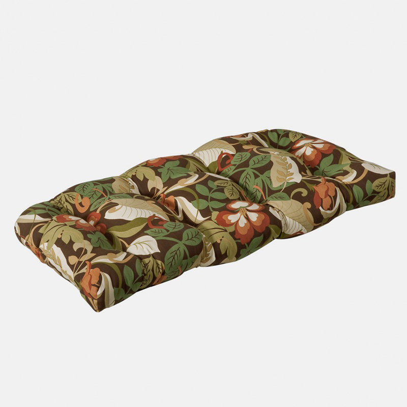 Renel Outdoor 5'' Loveseat Seat Cushion, Brown/Green Tropical