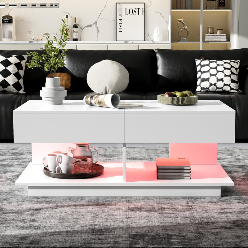Multifunctional 41.3'' - 76.7'' Coffee Table With Smart Storage Solutions, 16 Colour Led Lighting, And Structure Adjustable Hidden Compartments, Elegant Design For Living Space
