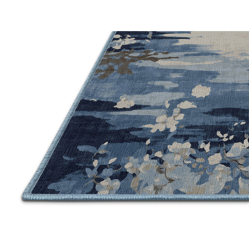 Tapis bleu lavable à la machine, Carré 4 pi