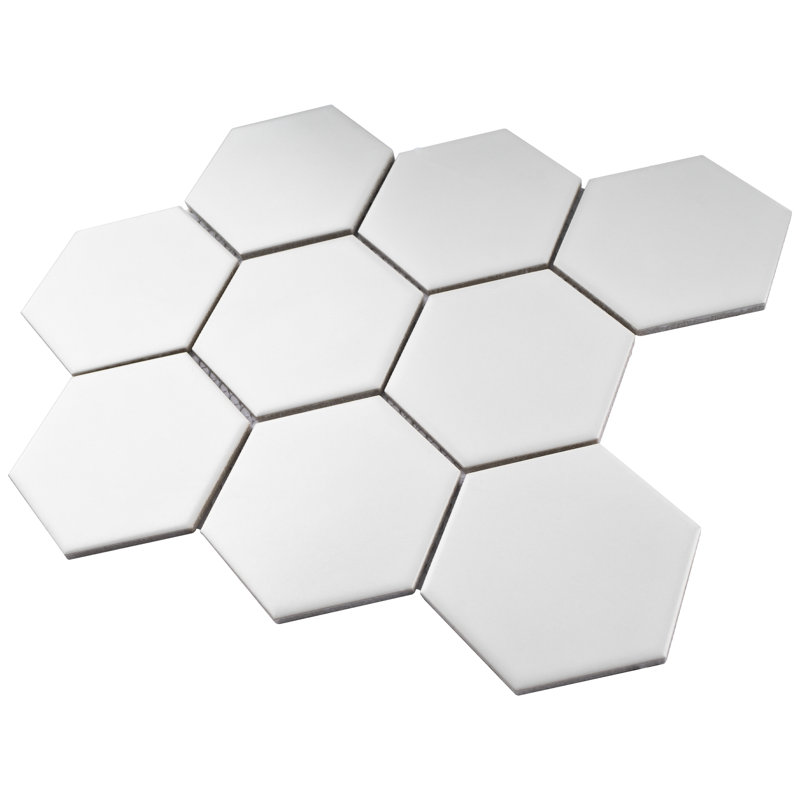 Carreau de mosaïque en porcelaine mate nid d'abeille 10,08 po x 11,64 po Porcetile, Blanc