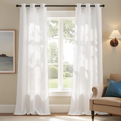 2 Pcs Linen Textured Curtains Grommet Top Drapes Light Filtering Window Treatments