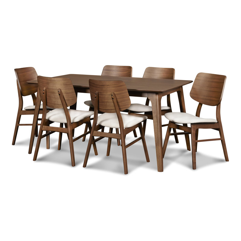 Ensemble de salle à manger en bois avec table rectangulaire et chaises Lyan, Beige/brun, 7 pièces : table, 6 chaises