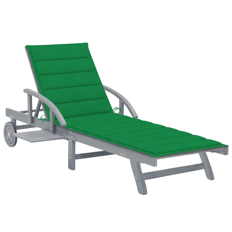 Stanstead 80" Long Acacia Single Chaise with Cushions, Bright Green