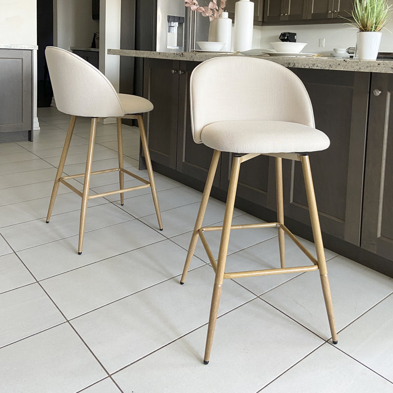 Cusick 26" Seat Height Swivel Upholstered Counter Stools Barstool with Backrest Footrest for Kitchen Island Dining Room, Oak