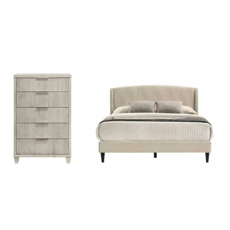 Jolande Contemporary Solid Wood 2 Pieces Bedroom Set, Full, 2 Pcs: Bed, Chest