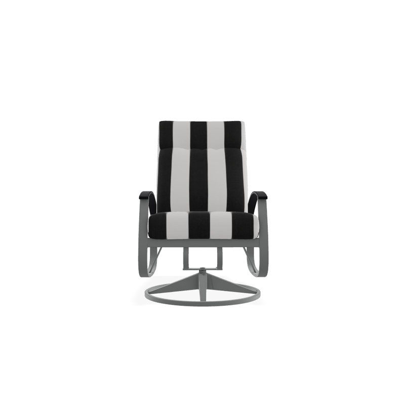 Chaise de patio pivotante avec coussins Askar, Cabana classique à rayures noires Sunbrella®, Noir P70, Graphite texturé