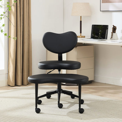 Fauteuil de bureau en croix, support lombaire, fauteuil à pieds avec roulettes, tabouret réglable, version améliorée, design, yoga et passionnés, soutien actif: siège noir, coussin de siège grande taille, design pour
