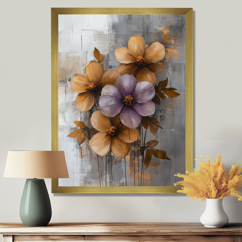 Groveport - impressions sur toile florales, H 44 po x l 34 po, Picture Framed, Doré