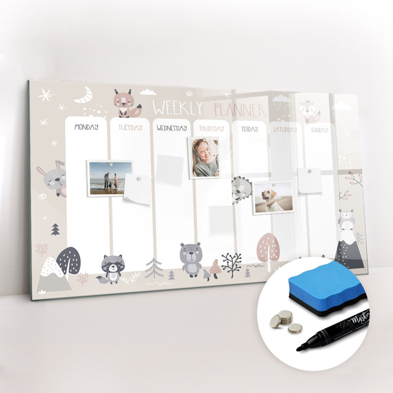 Magnetic Memo Board Whiteboard - 120 x 60 cm - With Marker and Magnets - Animal weekly planner