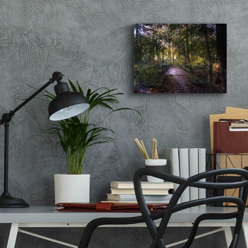 Art mural épique «Beyond the Wooden Bridge» par John Rivera, 24 po x 16 po, H 12 po x l 16 po x P 0,13 po
