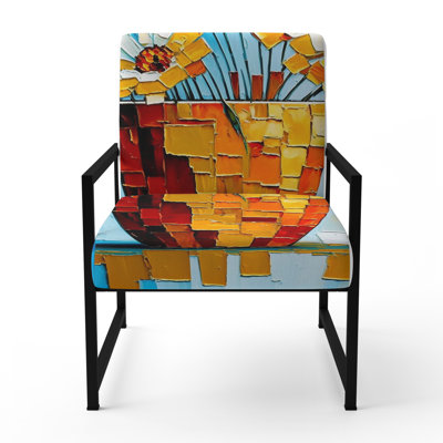 Still Life White Blossoming Flowers On Blue II - Upholstered Farmhouse Arm Chair, Rustic Floral Accent Chair