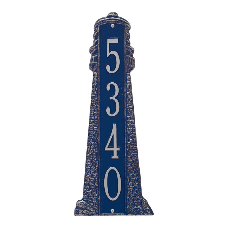 Plaque d'adresse murale verticale sur 4 lignes L Phare, Oui, Bleu / Argent