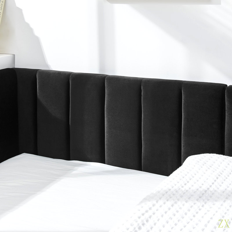 Full Size Upholstered Tufted Bed Frame, Sofa Bed Frame With Comfortable Backrest And Armrests, Full Size Bed For Bedroom, Living Room,Velvet(81''*60''*29.5'')