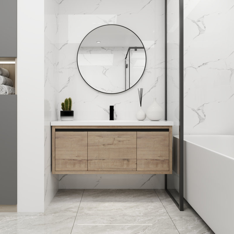 Armoire de salle de bain 48 po avec lavabo, portes et tiroir à fermeture en douceur, montage flottant, 48 po x 18 po