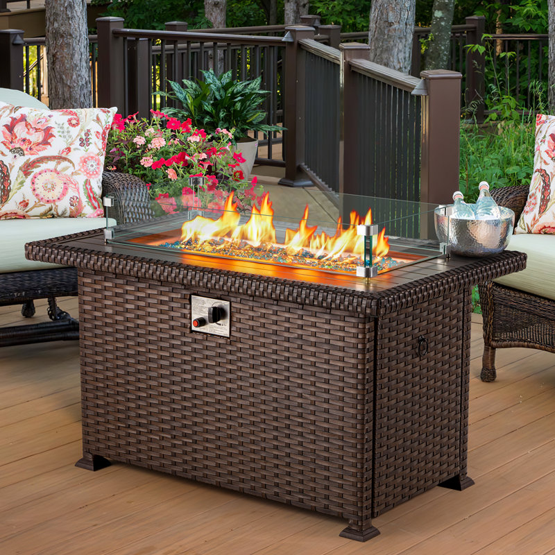 Sarfaraz Rectangle Aluminum Propane Smokeless Fire Pit Table with Hidden Fuel Tank, Brown