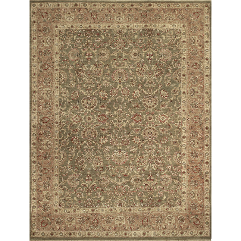 Hand Knotted Wool Oriental Area Rug in Beige/Green/Brown, Rectangle 6' x 9'