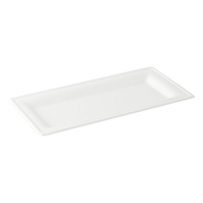 Restaurantware-Pulp Safe No PFAS Added 10 x 5.1 Inch Rectangle Plates, 100 Disposable Plates - Home Compostable, Microwavable And Freezable, White Bagasse Plates, For Hot And Cold Foods