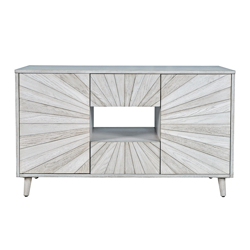 Sylmar Fann Mid-Century Modern Starburst TV Stand Console Storage Cabinet, Gray Wood, 50”W x 18”D