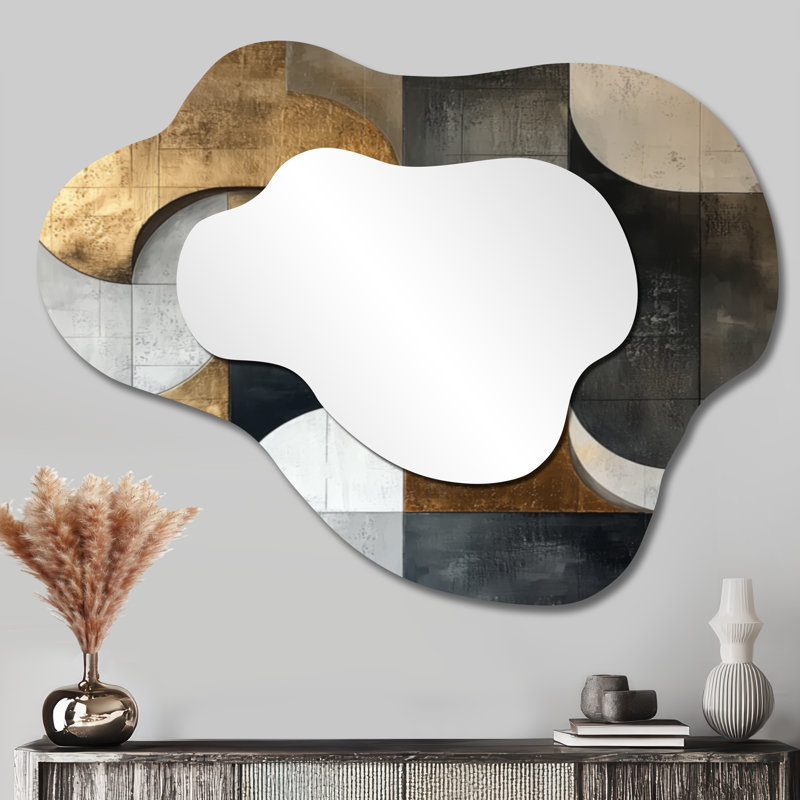 Miroir de salle de bain géométrique géométrique bleu doré et gris Pure Form I - Waves, 27 po x 35 po