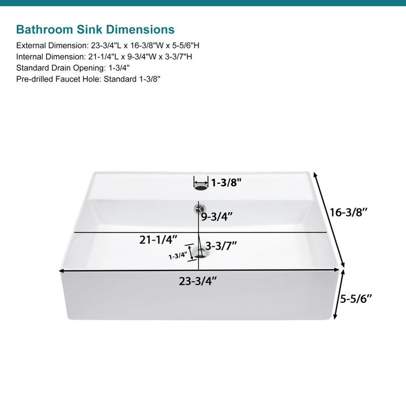 24''L x 16''W Ceramic Wall Mount Bathroom Sink with Overflow and Faucet Hole