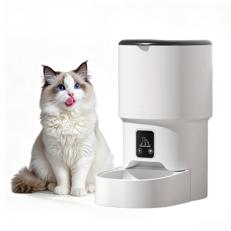 Mangeoire automatique programmable pour animaux de 4 litres pour petits chiens et chats, jusqu'à 6 repas par jour, minuterie et contrôle des portions, double alimentation, bol en acier inoxydable, facile à nettoyer, résistant à l'humidité, 18 * 29,4 * 28 cm, blanc