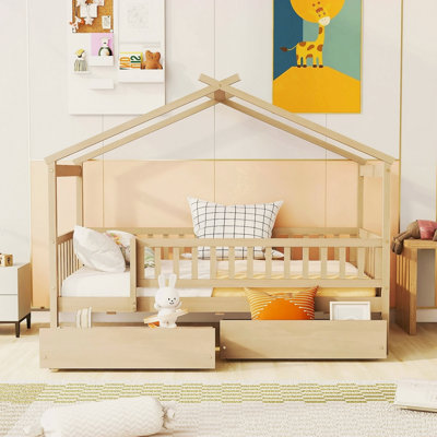 Lit simple en bois avec deux tiroirs