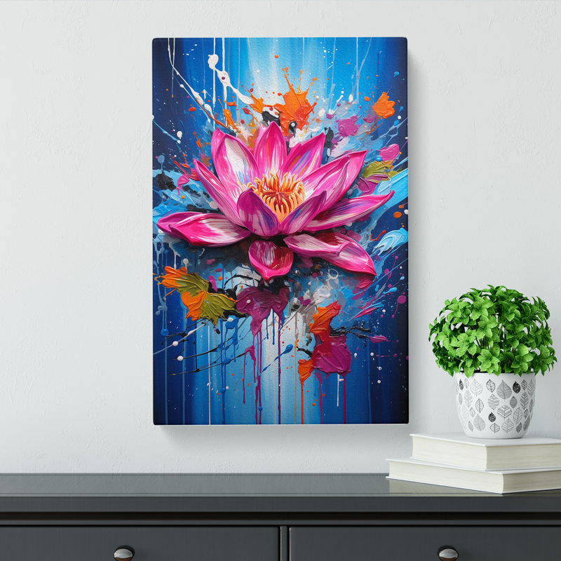 Lotus Flower Action Painting No.3 - Wrapped Canvas Print, 60cm H x 40cm W x 3cm D