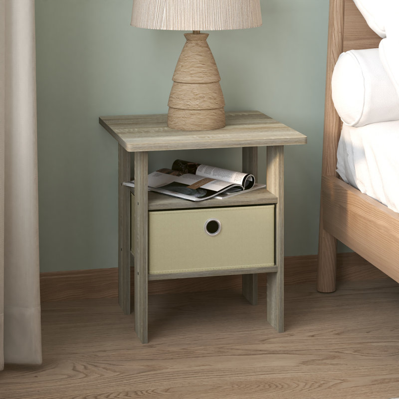 15.51" x 15.5" x 17.52" Wood Nightstand Modern Bedside Table with Drawer & Shelf, Sonoma Oak, Sonoma Oak/Ivory