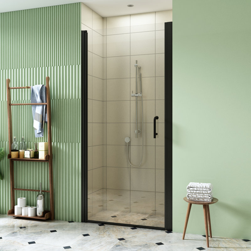Porte de douche à pivot sans cadre avec verre transparent 34 "à 35 1/2" x H 72 ", Noir, noir, noir, noir