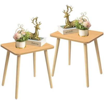Short Side Table for Living Room, Mini End Table x2 | 2 Pack Natural wood, modern rectangular, fits living/bedroom/balcony, compact, versatile, sturdy nightstand, quick assembly