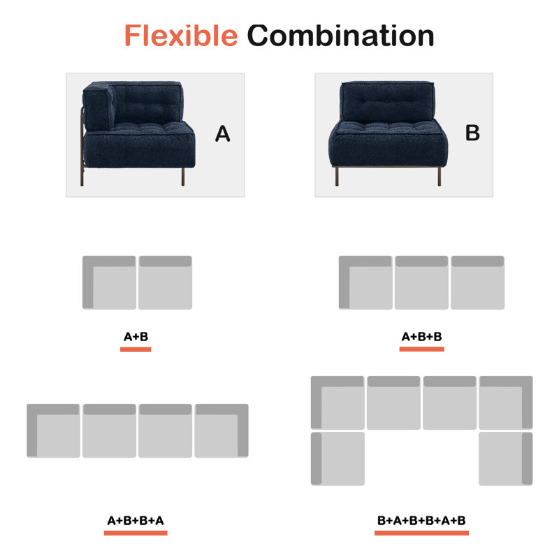Kevene Modular Sofa Couch with Removable Cushion, Accent Armless Upholstered Sofa Chair, Blue Faux Fur