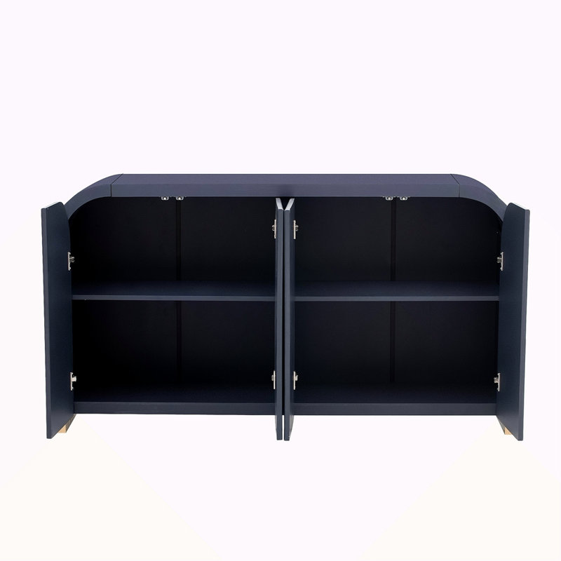 Armoire à panneau ondulé 4 portes à 4 portes avec tablettes réglables, idéale pour le bureau, le salon et l'entrée, Marine