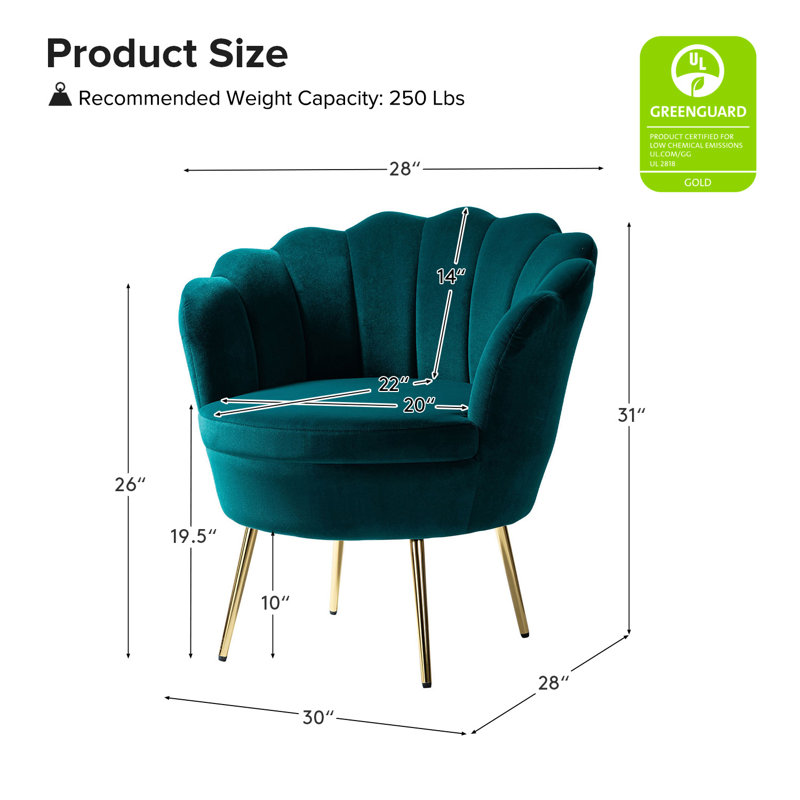 Fauteuil demi-tonneau en velours 30 po Hendrix, Sarcelle