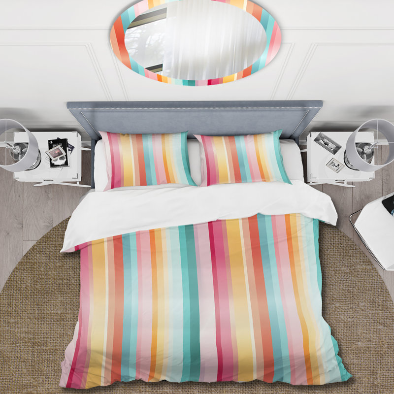 Ensemble de housse de couette Rainbow Colors Candyland Stripes II, Housse de couette simple + 1 taie décorative stan