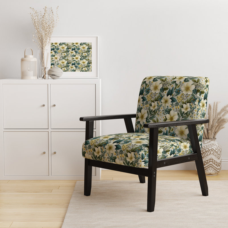 Motif de pivoines Botanical Bliss Boho - fauteuil rembourré de style ferme, fauteuil d'appoint vert