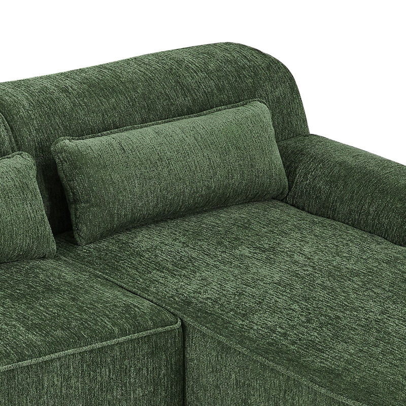 Modern Minimalist L-Shaped Chenille Upholstered Sectional Sofa with Storage Pockets and Three Pillows, Right Hand Facing