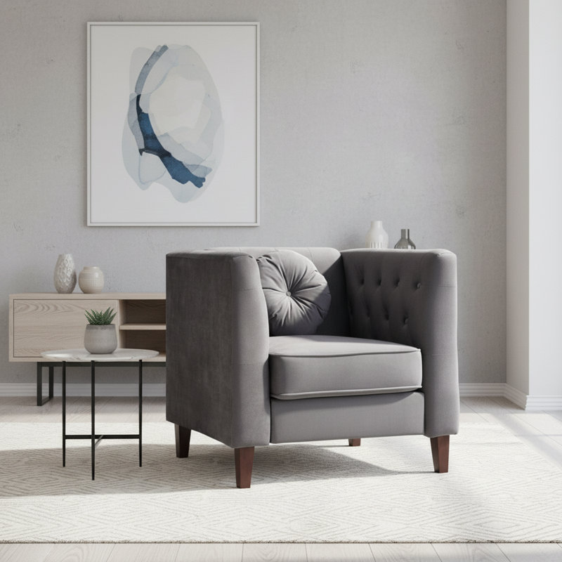 Fauteuil carré en velours, Gris