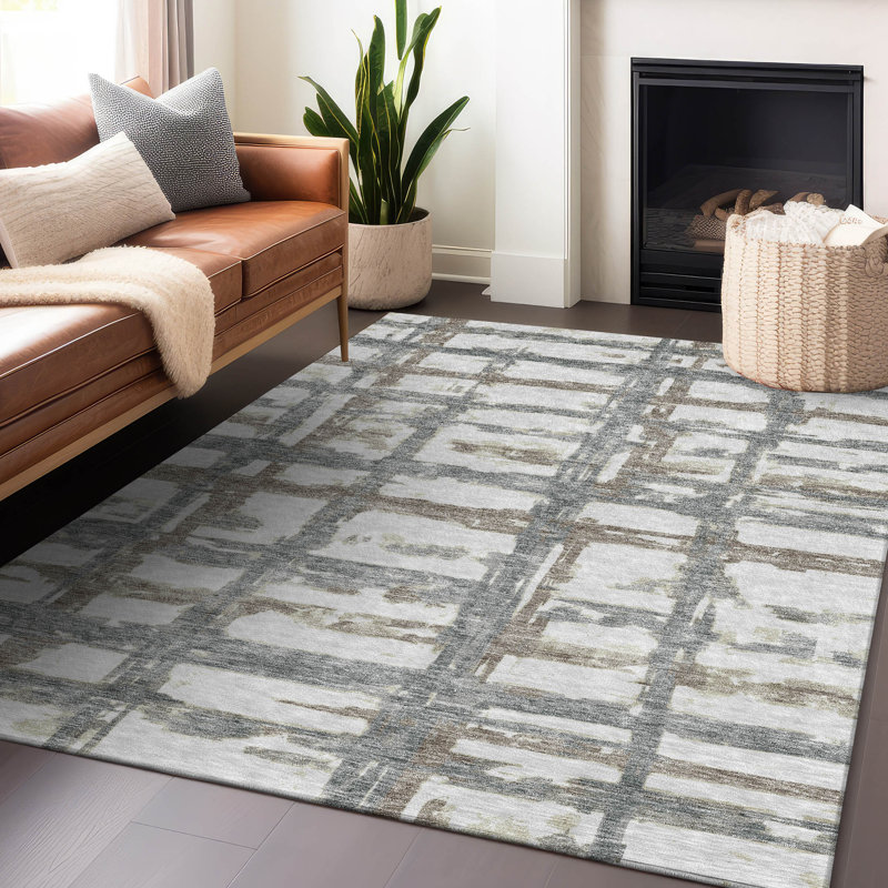 Premium Machine Washable Prisco Silver Rug, Rectangle 8' x 10'