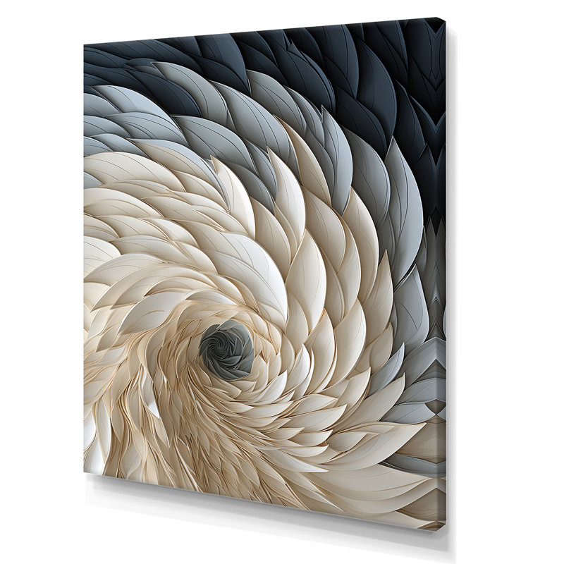 Plume blanche et bleue en spirale I - art mural géométrique, Toile tendue, H 32 po x l 16 po x P 1 po
