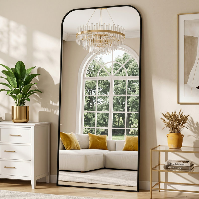 Miroir surdimensionné arqué en métal surdimensionné, 78 po x 38 po, Noir
