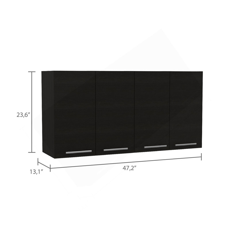 Armoire murale 120, quatre portes, deux armoires, deux tablettes - noir, Noir