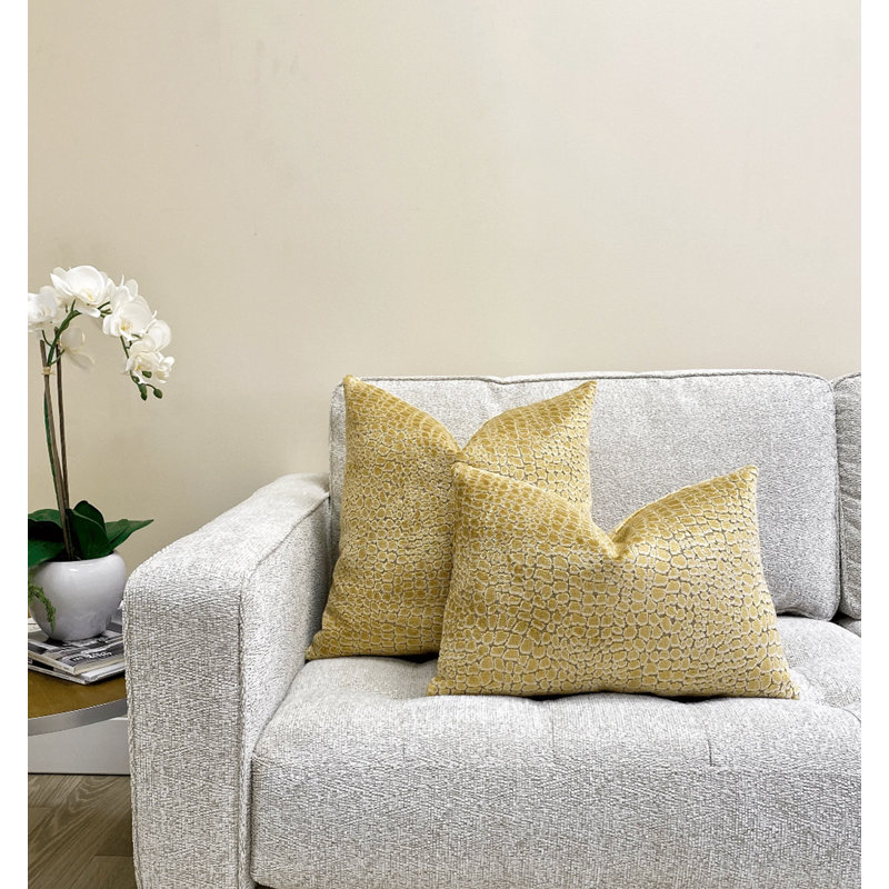 Housse de coussin en velours Pebbles, Or / galets crème, H 22 po x l 22 po