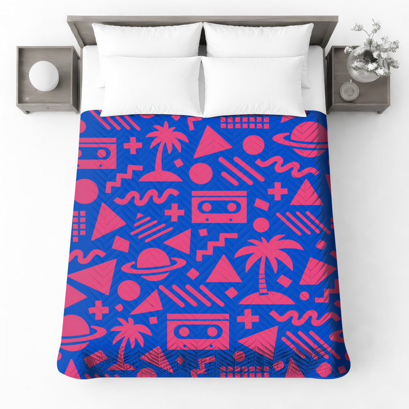 Couvre-lit matelassé rétro géométrique rose bleu toutes tailles, Double