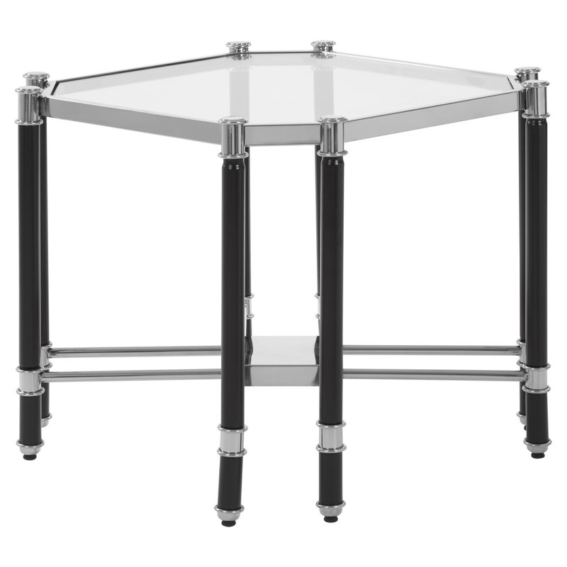 Briaroaks Glass Top Abstract End Table, Black/Silver