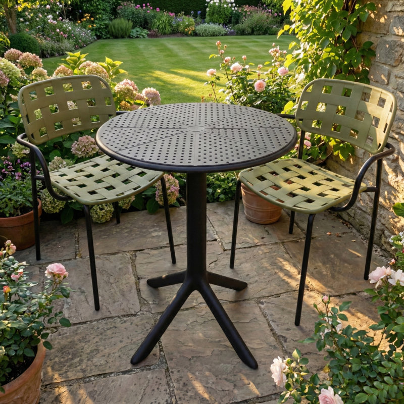 2 - Person Patio Dining Set with Round Table, Black, Black/Green